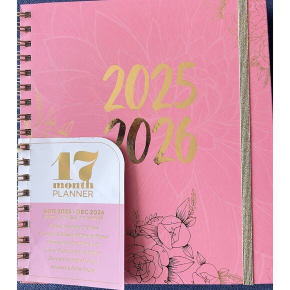 17 Month Planner PINK & GOLD Aug 2025 -Dec 2026 Weekly Planning Note Page Gift - Picture 1 of 16